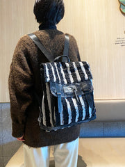 Black$White Denim Backpack Bag Womens Denim Backpack Purse - Feltify