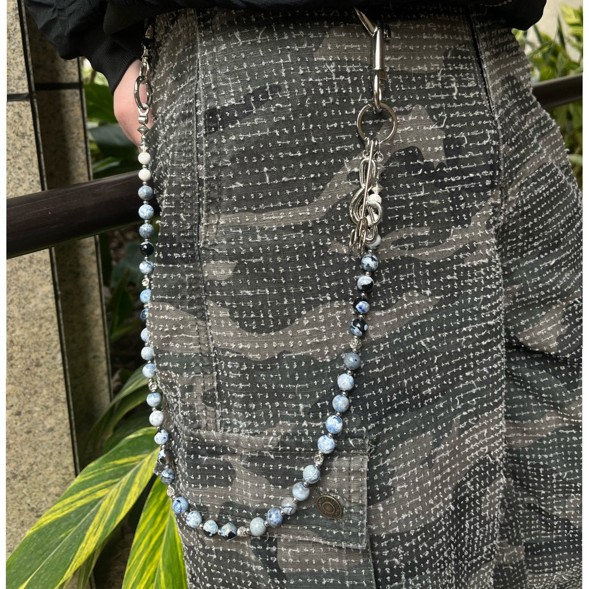 Blue Stone Bead Wallet Chain Long Blue - Back View