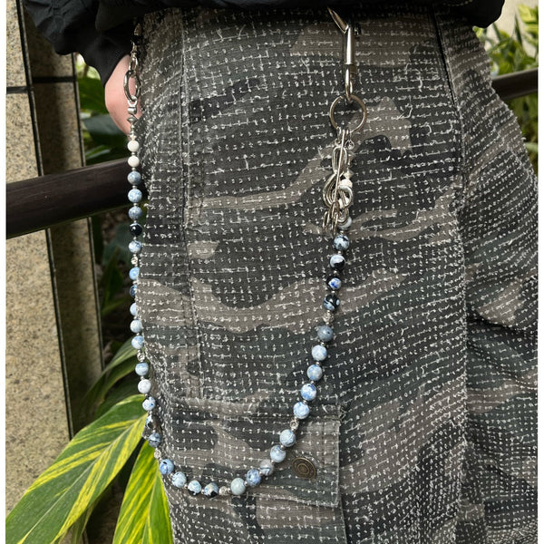 Blue Stone Bead Wallet Chain Long Blue - Back View