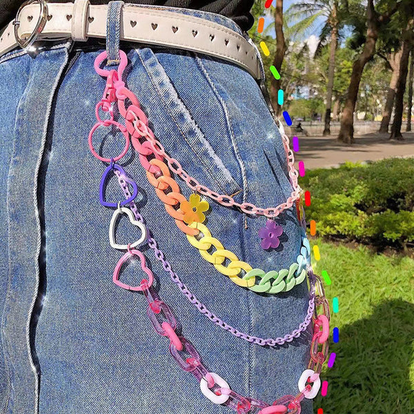 Cute Womens Plastics Four Layers Pants Chain Colorful Light Jeans Chains For Women