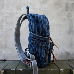 Blue Denim Backpack for Women Striped Jean Backpack Mens Striped Backpack - Feltify