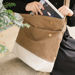 Khaki Canvas Messenger Bag for Women Large Crossbody Bag Ladies Canvas Laptop Messenger Bag
