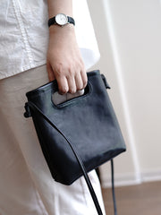 Vintage Womens Black Leather Small Square Handbag Shoulder Bag Purse for Women