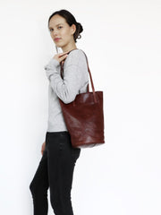 Womens Coffee Leather Bucket Tote Purse Vertical Tote Shopper Shoulder Bag for Ladies