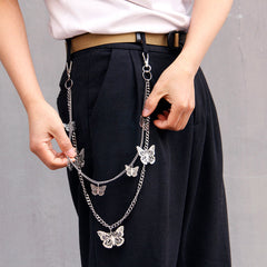 Fashion Womens Butterfly Jeans Chain Silver Double Layers Butterfly Wallet Chains Panties Chains For Men
