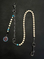 White Turquoise Stone Beaded Wallet Chain Long Bead Wallet Chain for Women - iChainWallets