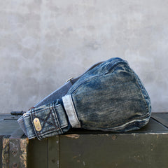 Vintage Blue Denim Messnger Bag Denim Crossbody Bag for Men Womens Jeans Shoulder Bag - Feltify