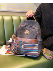 Boho Style Backpack Womens Vintage Black Gray Embroidery Canvas Backpack Boho Backpack - Feltify