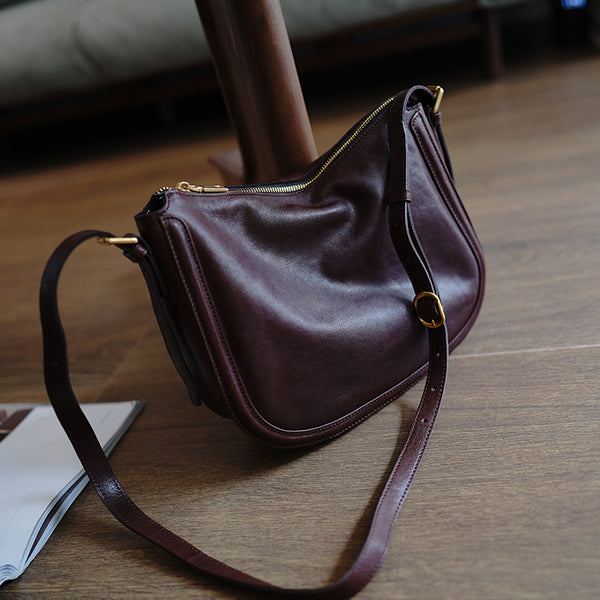 Cute Coffee Leather Saddle Shoulder Bag Women - Open View