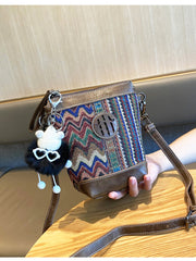 Embroidery Canvas Small Boho Crossbody Bag Boho Canvas Small Bucket Shoulder Bag - Feltify