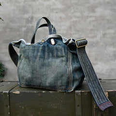 Blue Denim Tote Handbag Denim Tote Bag Distressed Denim Tote Shoulder Bag - Feltify