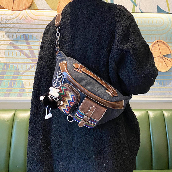 Canvas Boho Sling Bag Womens Crossbody Backpack Canvas Boho Embroidery Waist Bag - Feltify