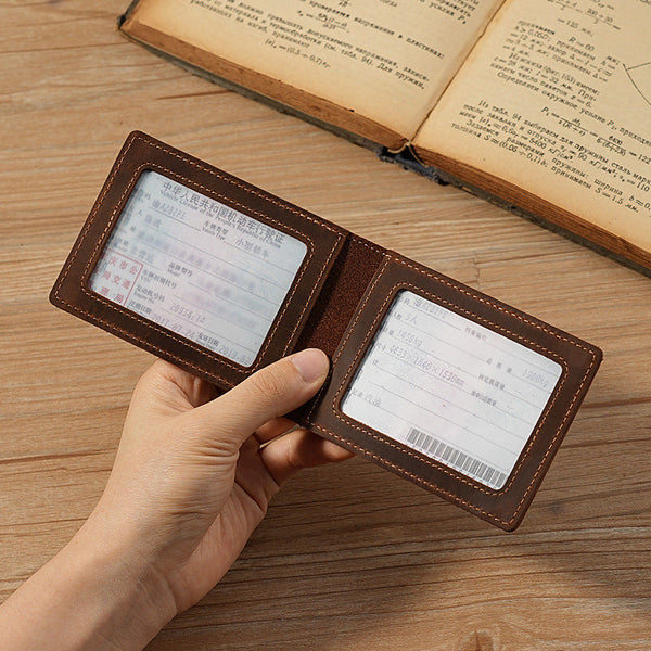 Slim Leather ID Window Wallet Mens Bifold Wallet ID Window Minimalist Wallet with ID Window - iwalletsmen