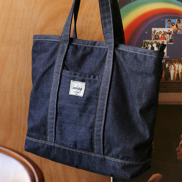 Womens Blue Denim Large Tote Bag Denim - Back View