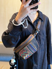 Boho Sling Bag Boho Crossbody Bag Embroidery Canvas Small Waist Bag Boho Shoulder Bag - Feltify