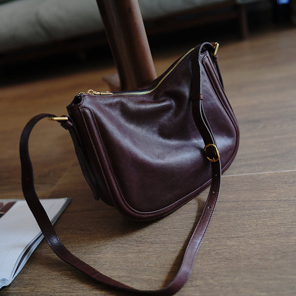 Cute Black Leather Saddle Shoulder Bag Women - Open View