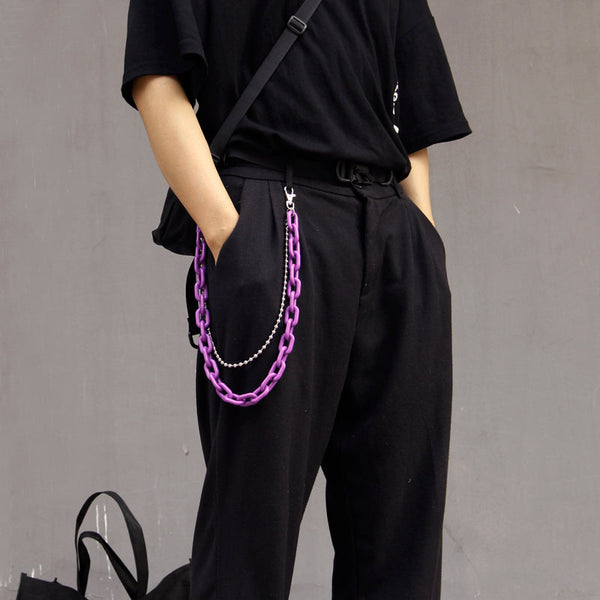 Cute Purple Jeans Chain Silver Double Layers Resin Light Wallet Chains Panties Chain For Men