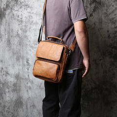 Cool Leather Brown Small Mens Messenger Bag Vintage Shoulder Bag  for Men - EverHandmade