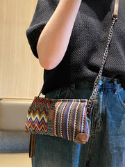 Bohemian Canvas Small Shoulder Chain Bag Clutch Boho Embroidery Canvas Small Chain Crossbody Bag - Feltify