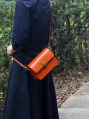 Womens Tan Leather Small Crossbody Bag Handmade Satchel Shoulder Bag for Ladies