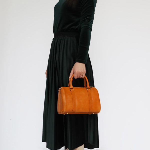 Womens Brown Leather Boston Handbag Vintage Boston - Back View