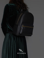 Womens Black Leather Backpack Minimalist Satchel Backpack Purse for Ladies