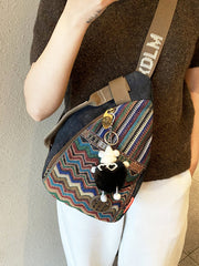 Womens Boho Sling Bag Canvas Embroidery Sling Backpack Canvas Crossbody Backpack - Feltify