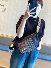Bohemian Canvas Saddle Shoulder Bag Boho Embroidery Canvas Crossbody Bag - Feltify