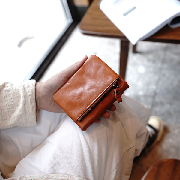 Cute Brown Leather Womens Billfold Wallet Classic - Chain Detail