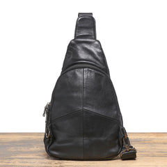 Black Leather Sling Bag For Men Leather Sling Pack Black Mens Sling Pack - EverHandmade