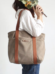 large canvas tote bags Women Khaki Canvas Shopper Tote Bags Two Tone Canvas Tote Bags 