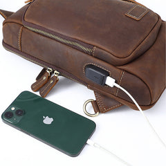Brown Leather Sling Bag For Men