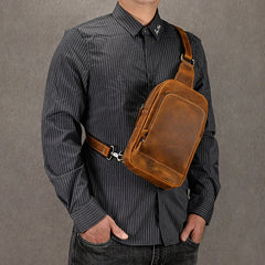 one strap backpack men​ Brown Leather Men's Sling Bag Sling Pack Leather Chest Bag One Strap Backpack For Men