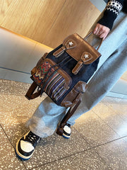 Black Gray Embroidery Canvas Backpack Boho Backpack Womens Vintage Boho Style Backpack - Feltify