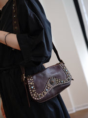 Western Black Womens Rivets Small Shoulder Bag Small Rivets Crossbody Purse for Ladies