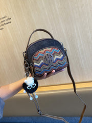 Embroidery Canvas Small Boho Crossbody Bag Boho Canvas Small Round Handbag Shoulder Bag - Feltify