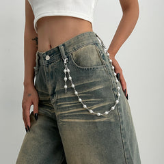 Pearl Wallet Chains Silver Beaded Wallet Chain for Women 