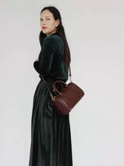 Womens Coffee Leather Boston Handbag Vintage Boston Crossbody Bag Shoulder Bag for Ladies