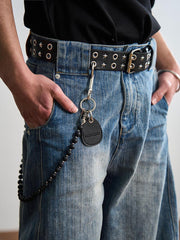 White Beaded Wallet Chain Womens White Lavastone Long Bead Wallet Chain with Keyring - iChainWallets