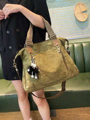 Canvas Large Shoulder Bag Canvas Handbag Green Canvas Crossbody Bag - Feltify