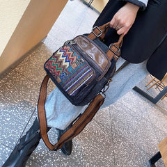 Canvas Convertible Boho Backpack Crossbody Bag Black Gray Canvas Convertible Boho Crossbody Handbags - Feltify