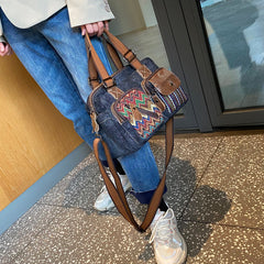 Black Gray Denim Crossbody Bags Embroidery Jean Bag Black Gray Denim HandBags Jean Shoulder Bag - Feltify