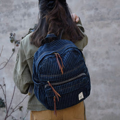Blue Denim Backpack for Women Striped Jean Backpack Mens Striped Backpack - Feltify