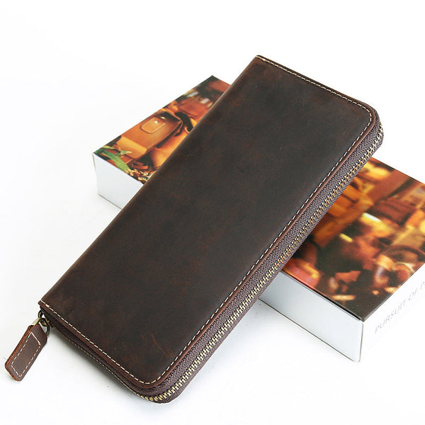MENS Green LEATHER ZIPPER LONG CLUTCH Personalized - Open View