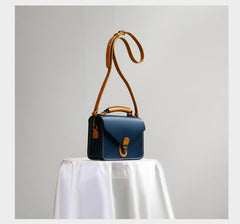 Handmade Womens Green Leather Cube Satchel Purse Womens School Shoulder Bag for Ladies