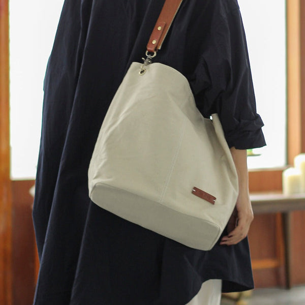 Womens White Canvas Tote Bag Canvas Shoulder Bag 