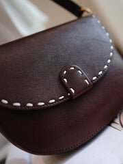 Vintage Womens Black Leather Small Saddle Handbag Shoulder Bag Purse for Women