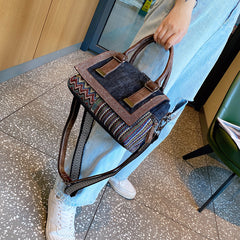 Boho Handbag Boho Crossbody Bag Black Gray Canvas Ladies Handbags Canvas Boho Shoulder Bag - Feltify