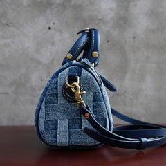 Small Denim Boston Bag Denim Handbags for Women Blue Denim Crossbody Bag for WOmen - Feltify