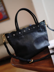 Classic Coffee Leather Hollowed Out Flowers Handbag Women Flowers Shoulder Bag for Women
